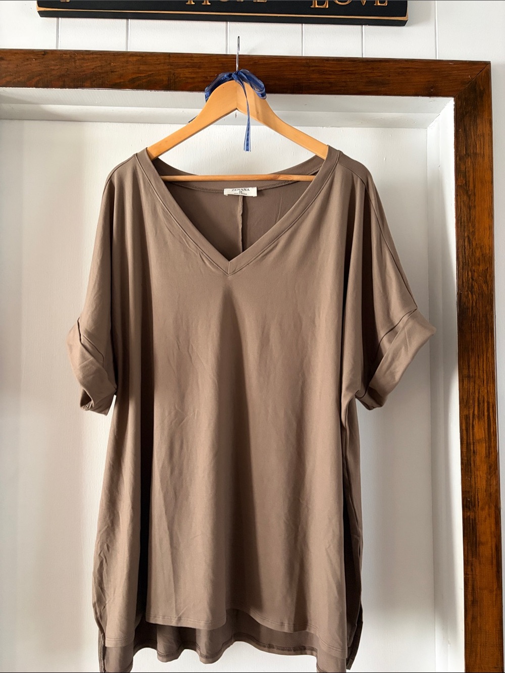 Zenana Outfitters Taupe V-Neck Short Sleeve Top